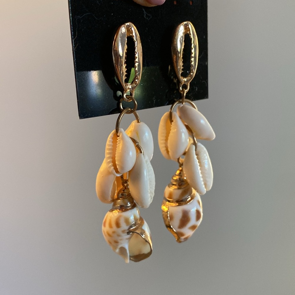 Gold and White Shell Drop Earrings